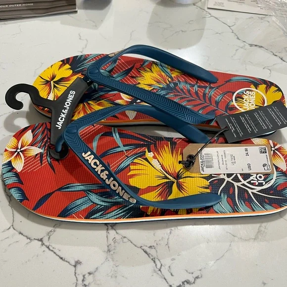 Jack & Jones NIB Men’s Hawaiian Print Flip Flops. Size 11/12. DS-008 - Picture 6 of 6